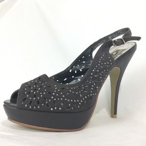 Italina Beaded Embllshmnt Laser Cut Peep Toe 7.5